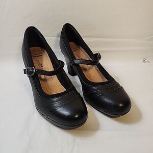 Clarks Soft Cushion Black Mary Jane Block Heels Women’s US 7 1/2